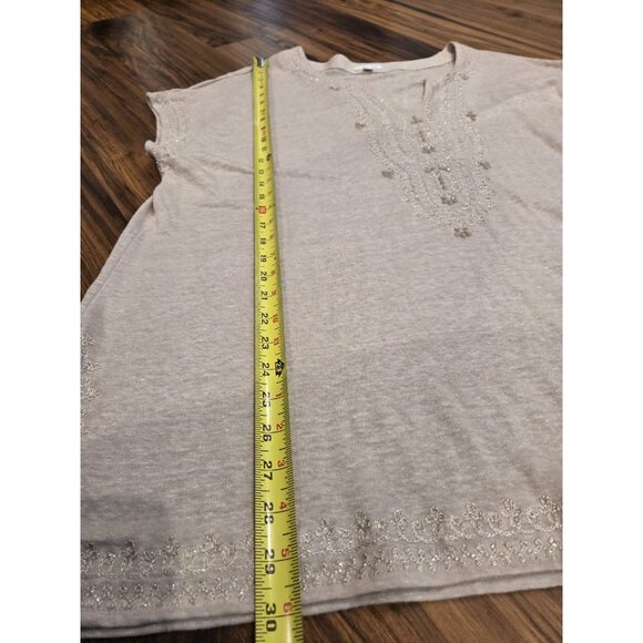 J Jill Love Linen Shirt Embroidered Beaded Sz XL Tan Lagenlook Coastal - Picture 12 of 13